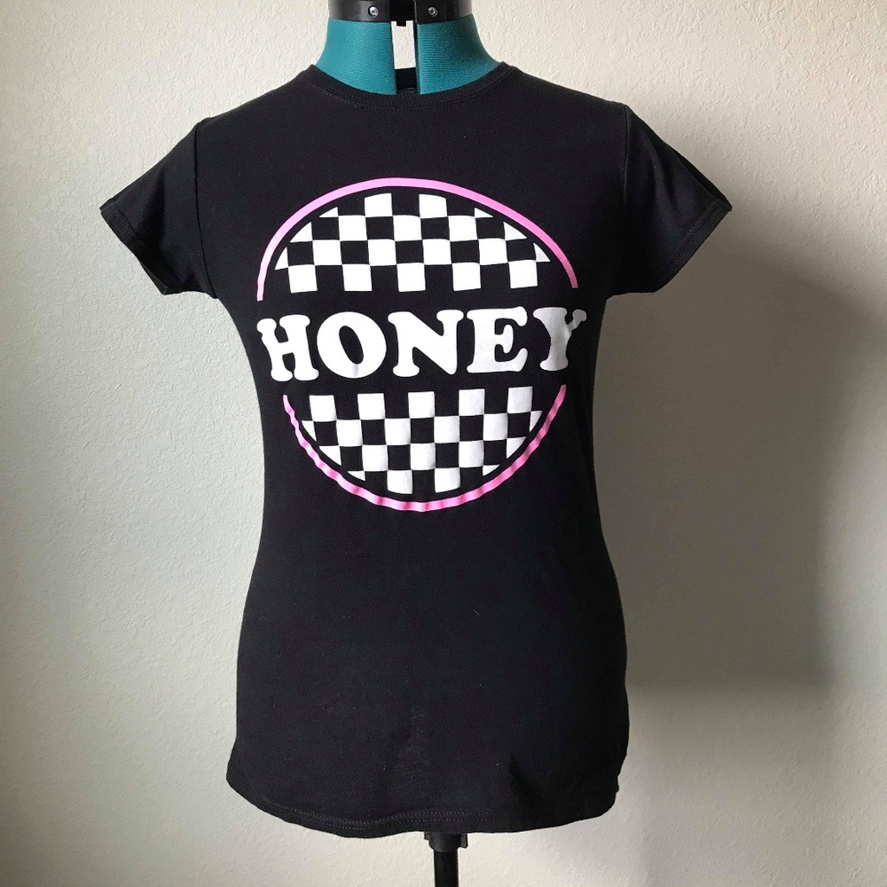 "Honey" retro-look black tee shirt